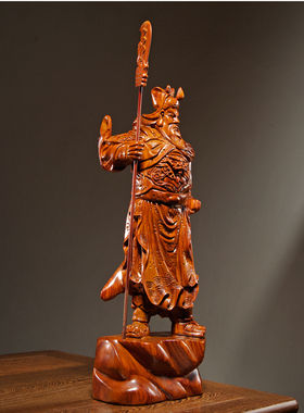 木雕关公武财神落地开业工艺品