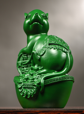 绿色木雕老鼠摆件实木生肖装饰