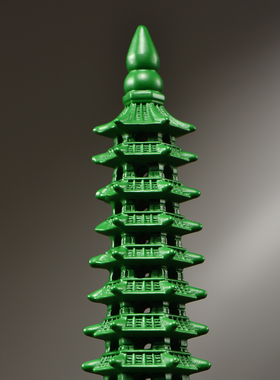 绿色木雕十三层文昌塔摆件实木
