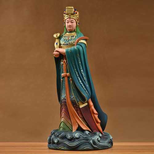 实木雕刻彩绘妈祖神像摆件新中式天上圣母家居客厅玄关装饰工艺品 - 图0