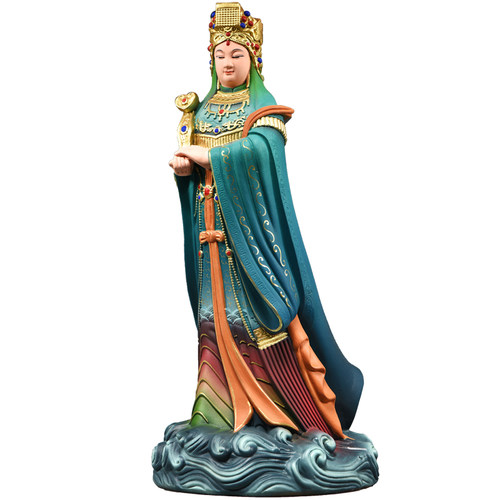 实木雕刻彩绘妈祖神像摆件新中式天上圣母家居客厅玄关装饰工艺品 - 图3