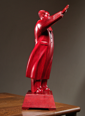 红花梨木雕毛主席全身挥手工艺品