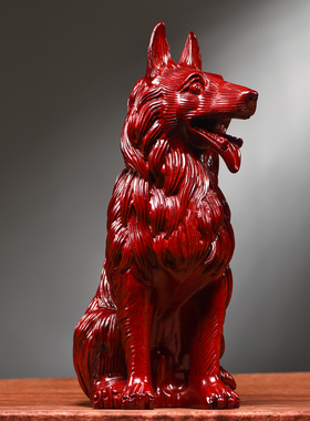 红花梨木雕狗摆件实木生肖装饰