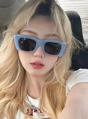2025新款夏季出游凹造型海边太阳眼镜ins拍照欧美方框蓝色墨镜女