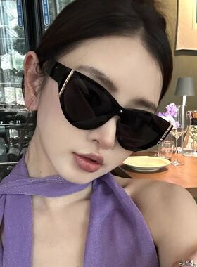 Vintage豹纹猫眼树脂墨镜女士圆脸显瘦2024新款一体式户外防强光