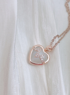 极速【钛钢真金电镀】微镶锆石爱B心闪电猫眼石项链 心形心电图锁