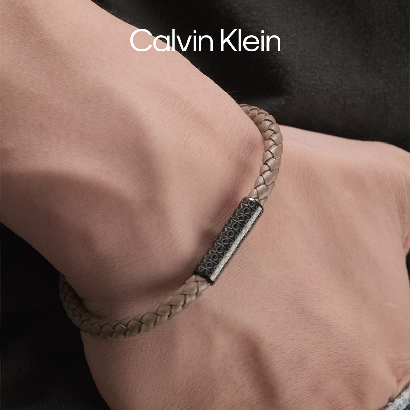 【520礼物】CalvinKlein官方正品CK先锋系列老花款男士皮手绳 - 图1