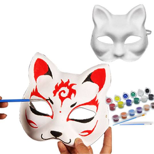 Белая эмбриональная бумажная маска для лица с изображением кота, раскрашенная вручную, детская игрушка с ручной росписью «сделай сам», пустая роспись лица, маска Пекинской оперы