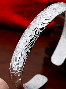 创意银手镯爱若繁花似锦开口手环