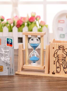 笔筒流沙木质 卡通印画摆件 办公沙漏计时器 创意礼物 定制