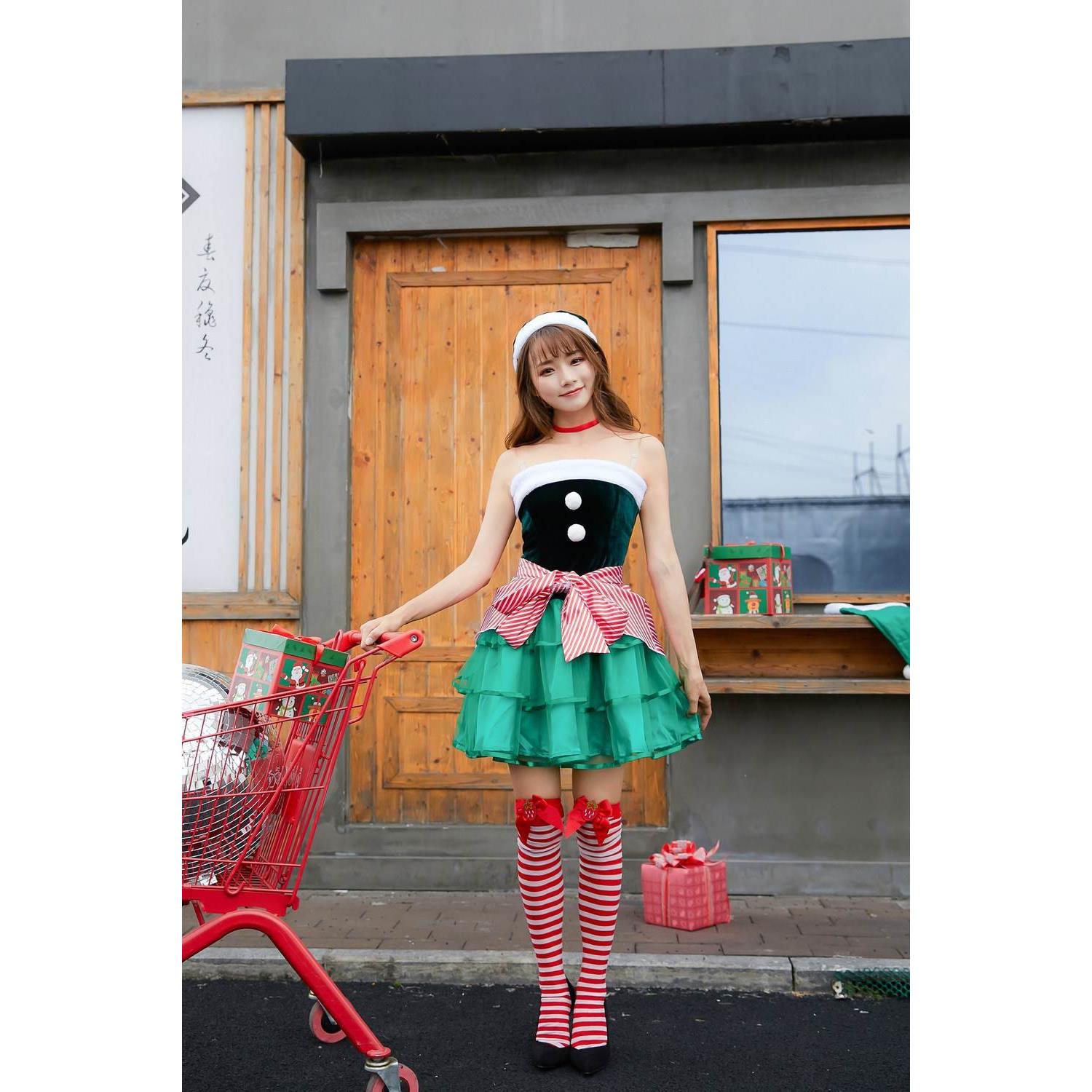 日本新品圣诞服女士成人蓬蓬裙圣诞装蛋糕裙裹胸连衣裙圣诞节日装