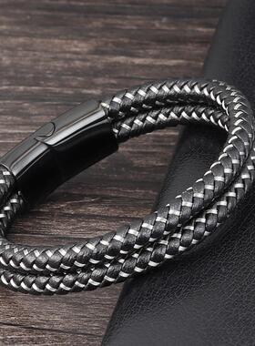 简约时尚 不锈钢手环 男士魅力钛钢丝手链 磁铁插口欧美热销手镯