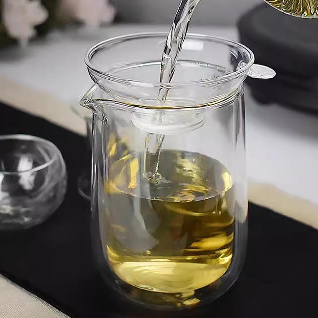 手工双层耐热玻璃杯泡茶公道杯家用便携茶水分离杯一人饮茶壶