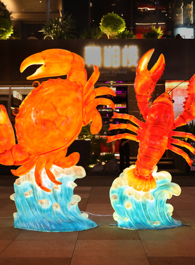 玻璃钢大闸蟹雕塑仿真鱼模型发光螃蟹摆件海洋馆迎宾装饰