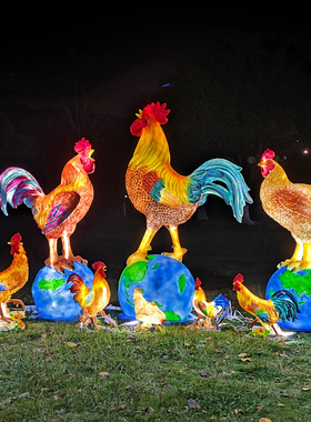 户外仿真大公鸡雕塑摆件玻璃钢母鸡模型发光动物庭院草坪园林装饰