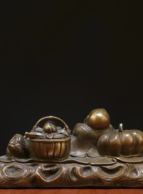 仿古铜弥勒佛五谷丰登高枕无忧摆件大肚黄铜佛像家居镇尺汽车装饰