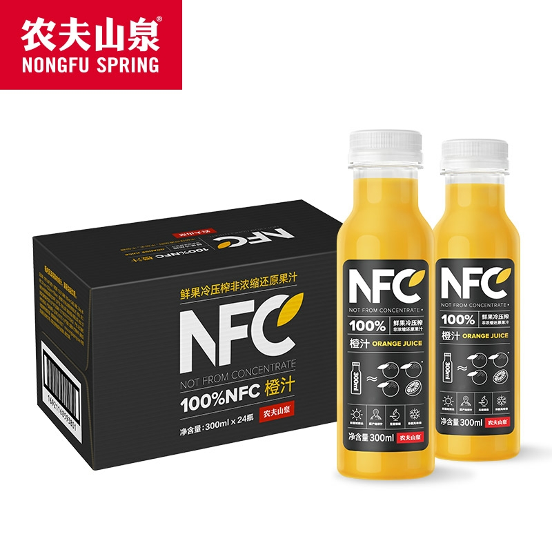 农夫山泉100%NFC果汁300ml*24瓶整箱橙汁苹果芒果汁礼盒900ml果汁 - 图1