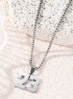 电商简约时尚不锈钢双面数字吊坠项链男女个性嘻哈风钛钢饰品