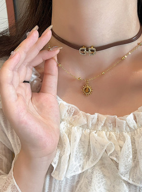 美拉德复古虎眼石吊坠皮绳