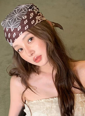 废土风复古棕色丝巾头巾女