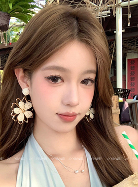 彩色编织花朵气质耳钉女