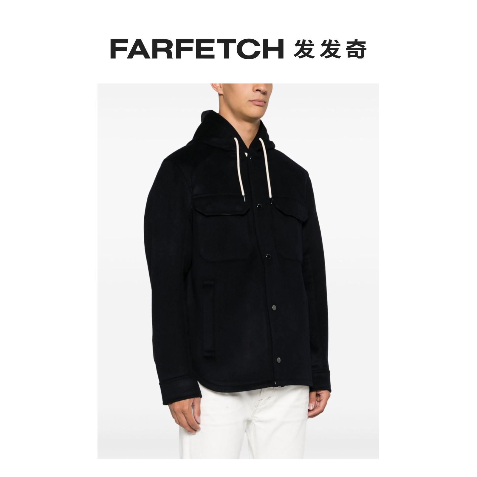 Emporio Armani阿玛尼男士初剪羊毛连帽衬衫式夹克FARFETCH发发奇