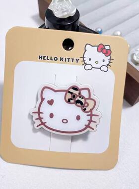 秋冬新款正版授权Hello Kitty精工奶咖豹纹甜美风可爱发夹发圈抓