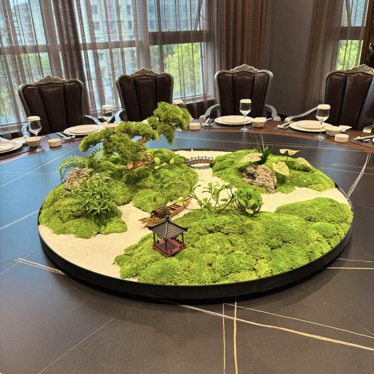 餐桌中间摆花圆桌转盘摆件永生苔藓景观装饰品高端餐厅桌花摆台,淘宝优惠券,粉丝福利购,淘宝优惠卷