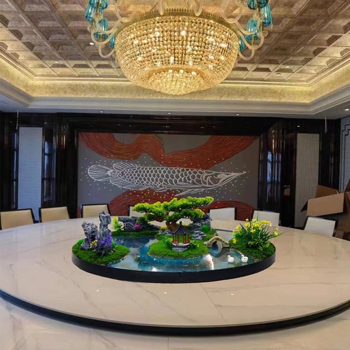 酒店大圆桌装饰摆件新中式餐桌转盘中间摆花圆形桌花微缩景观 - 图1