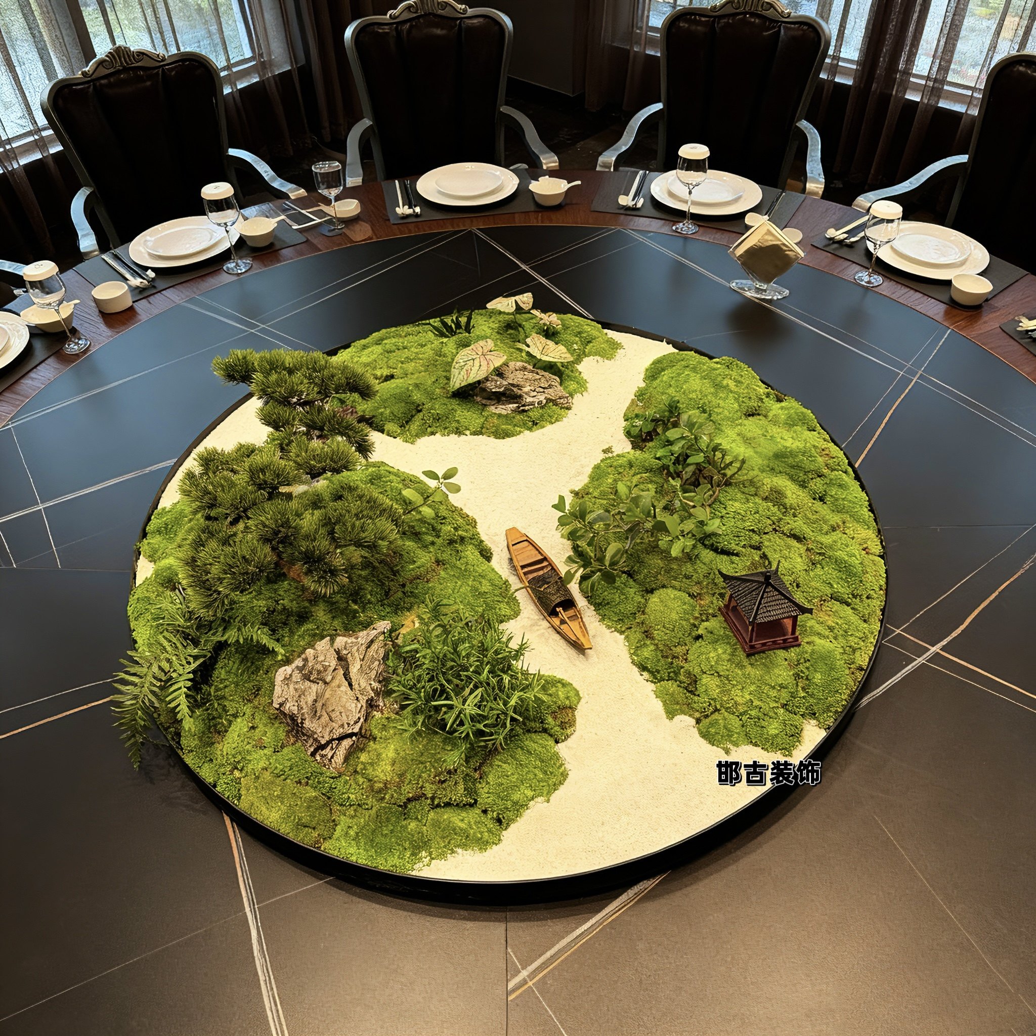 餐桌中间摆花圆桌转盘摆件永生苔藓景观装饰品高端餐厅桌花摆台,淘宝优惠券,粉丝福利购,淘宝优惠卷