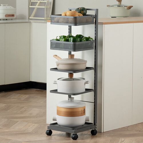 厨房置物架家用落地式锅架多层果蔬菜篮子小推车多功能锅具收纳架 - 图2