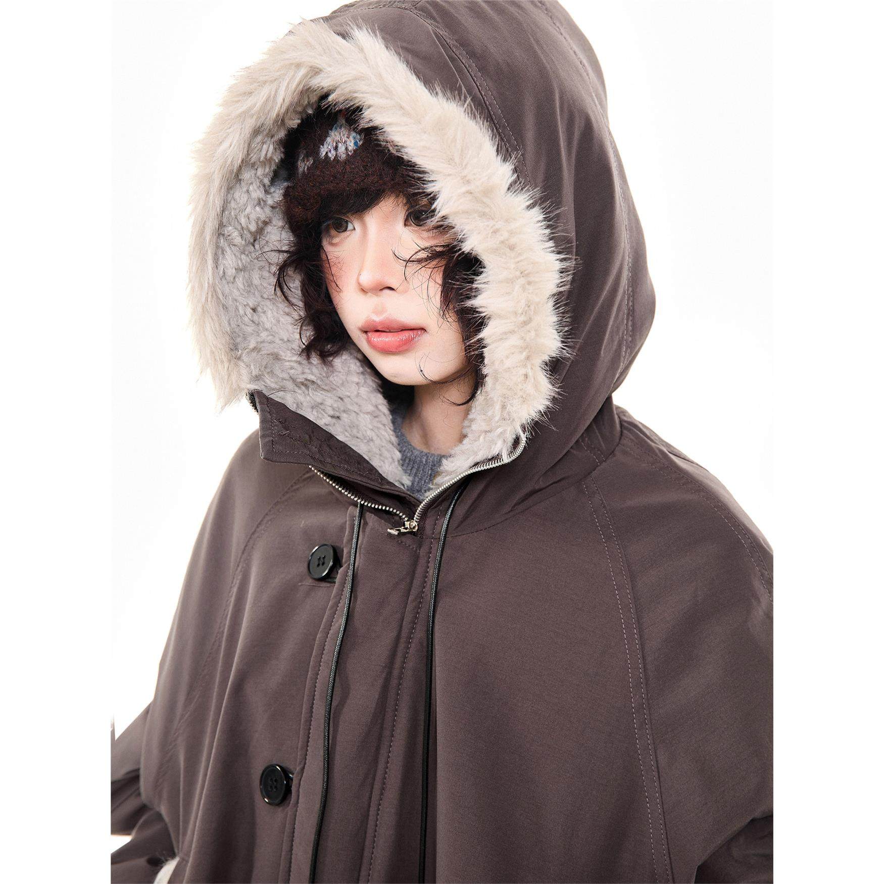 MKGO美式覆古座山雕毛领中长款棉服女冬季新款保暖加厚宽松厚外套,淘宝优惠券,粉丝福利购,淘宝优惠卷