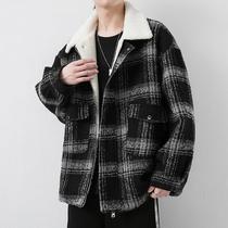 Lamb fluff jacket male winter plus suede thickened uptrend lenient and large code cotton clothing winter clothing warm cotton padded jacket