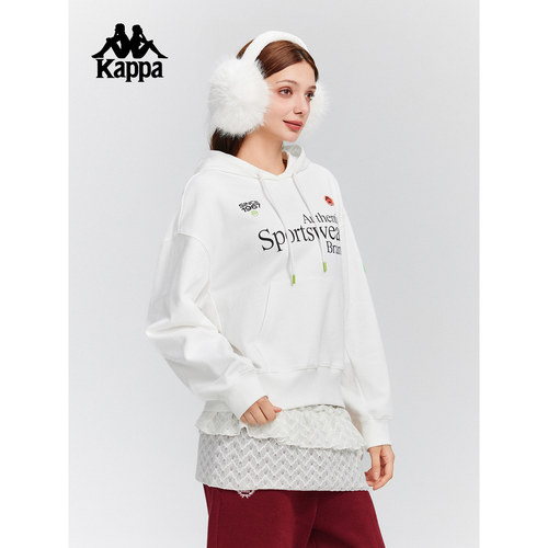 Kappa卡帕背靠背运动卫衣女2025新款秋季连帽套头衫休闲上衣女潮 - 图0