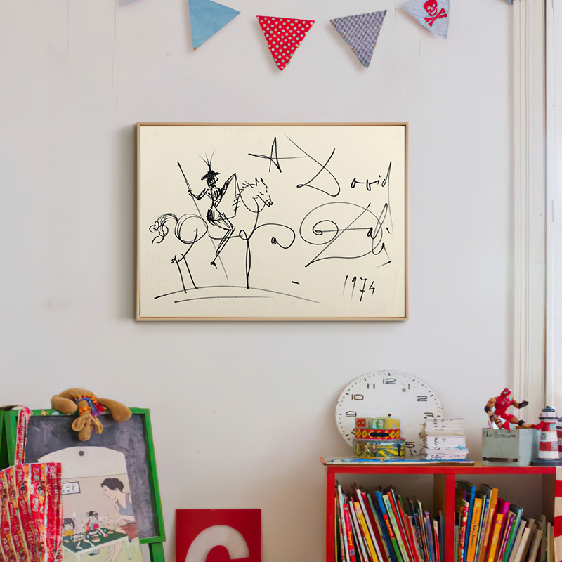 Picasso毕加索骑兵骑士唐吉坷德达利钢笔画黑白线条艺术装饰画 - 图1