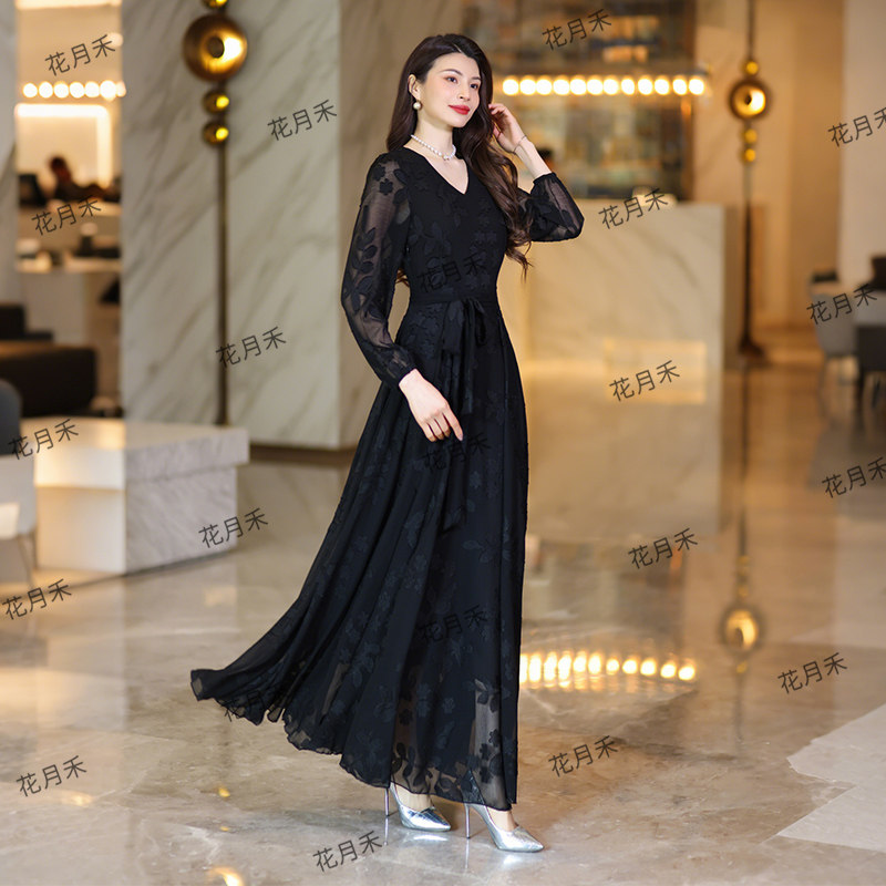 2025年新款春秋冬优雅气质大摆连衣裙收腰显瘦长裙雪纺裙沙滩裙子,淘宝优惠券,粉丝福利购,淘宝优惠卷