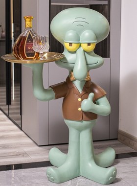 新品章鱼哥托盘家居玄关茶几大号放D水果置物架客厅装饰品树脂摆