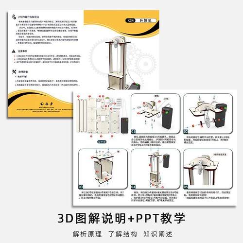 儿童科学实验DIY手工制作材料小学生科技发明电梯升降机模型玩具-图0