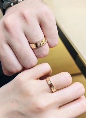 18K金戒指AU750玫瑰金戒指高定love经典男士宽窄情侣款螺丝钉对戒