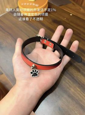 朋克风牵引绳温变项圈猫爪体温变