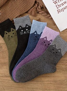 5 pairs of women's warm socks - thick winter cute cat patter