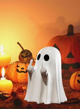 Cute Middle Finger Ghost Statue Small Halloween Home Decor A