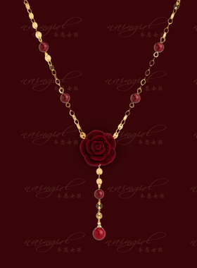 原创设计红色玫瑰花朵项链