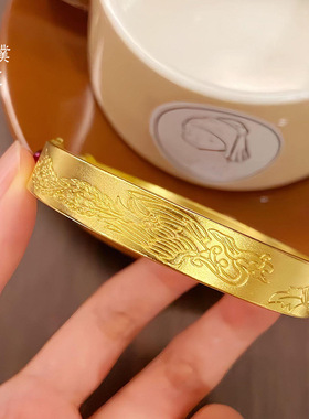 金店同款沙金龙凤呈祥红珠开口黄金手镯牡丹花锡金镯子母亲节送礼