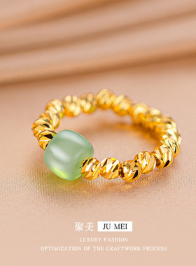 越南沙金绿宝石百搭设计感蹦迪珠和田玉串珠戒指设计爆闪不规则珠