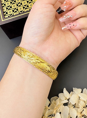 越南沙金凤凰福字中国风仿金推拉手镯手工车花手环手饰品黄金配饰