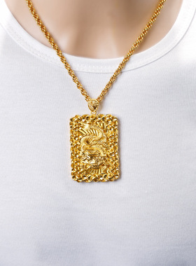 越南沙金霸气男士龙方牌龙牌挂坠波纹龙吊牌镀金项坠