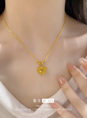 金店同款越南沙金镂空爱心捕梦网吊坠碎冰冰心形锁骨链设计感首饰