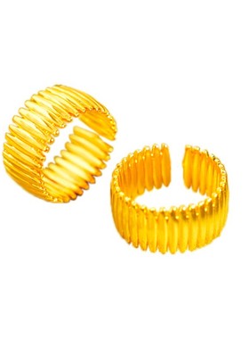 久不掉色新中式沙金亮金罗缎刻纹戒指开口可调节食指戒气质指环女