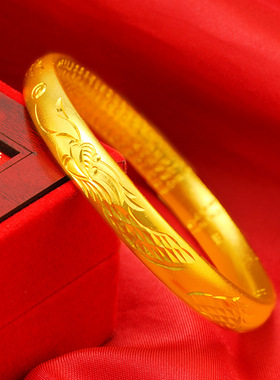 越南沙金时尚龙凤呈祥镀金手镯女 黄镀沙金真金手环